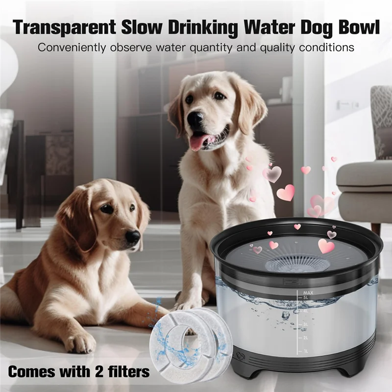 5.5L Dog Water Bowl,Large Capacity No Spill Water Bowl For Dogs, Splash Proof Slow Water Feeder Easy Install Easy To Use A