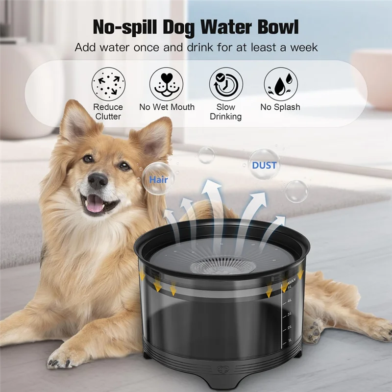 5.5L Dog Water Bowl,Large Capacity No Spill Water Bowl For Dogs, Splash Proof Slow Water Feeder Easy Install Easy To Use A