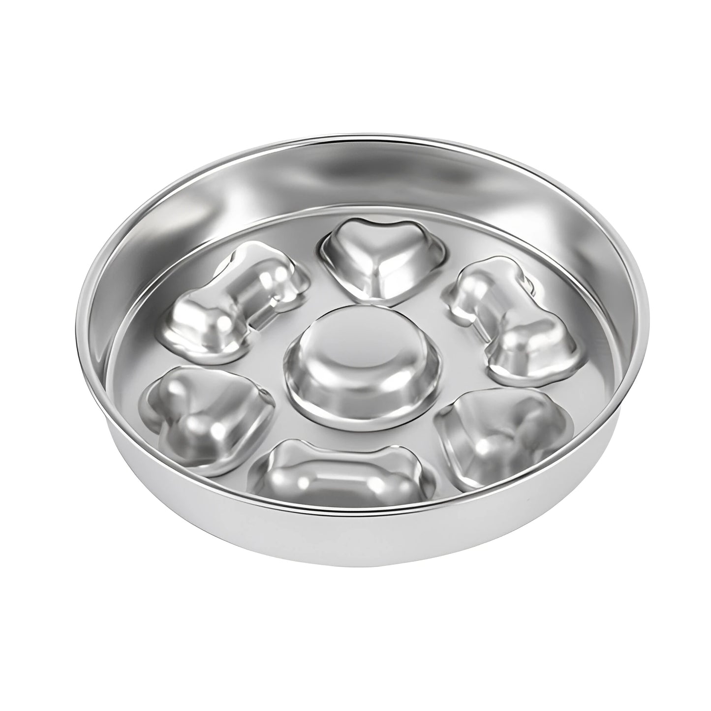 304 Stainless Steel Slow Feeder Bowl - Anti-Slip Silicone & Bone/Heart Design, 8.4-9.8in for Cats/Dogs