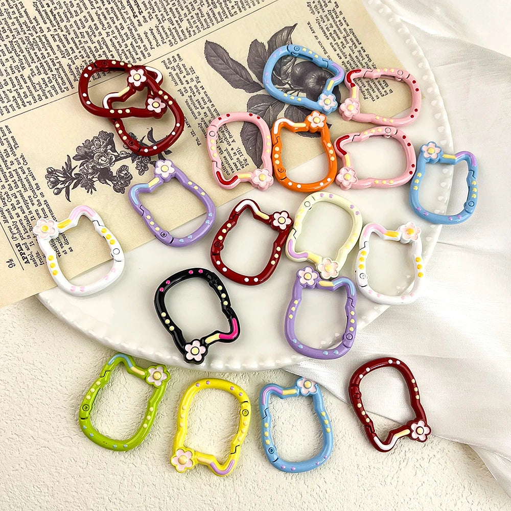 5/10Pcs Multicolor Love Cat Circle Spring Buckle Keychain Lobster Clasp DIY Keyring Dog Chains Buckle Jewelry Making Accessories