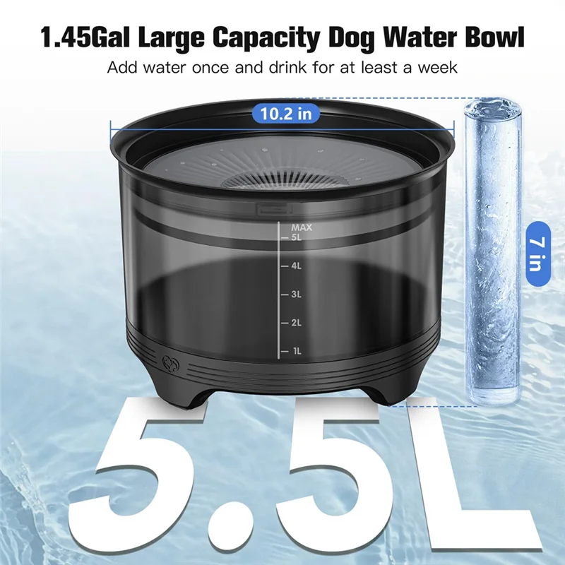 5.5L Dog Water Bowl,Large Capacity No Spill Water Bowl For Dogs, Splash Proof Slow Water Feeder Easy Install Easy To Use A
