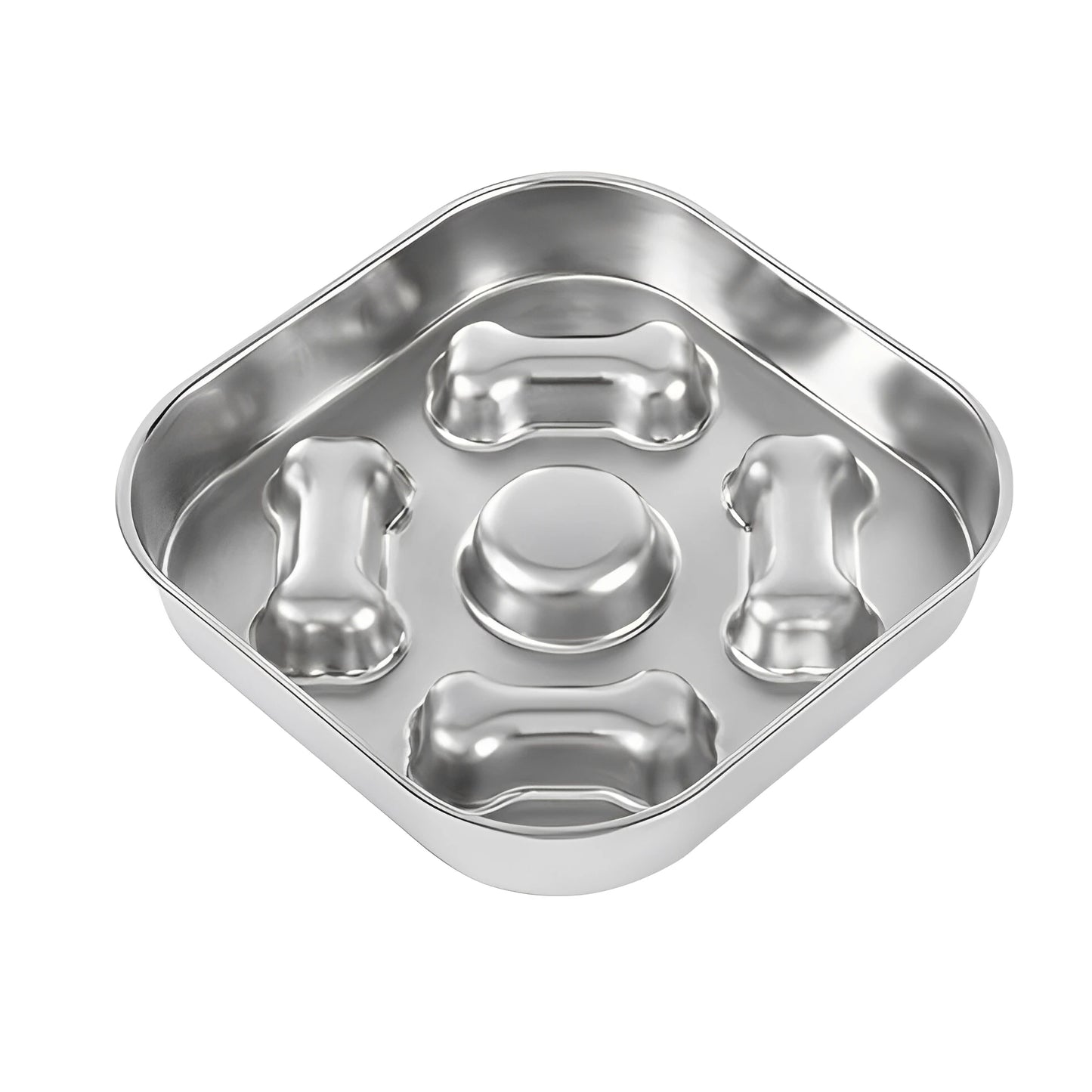 304 Stainless Steel Slow Feeder Bowl - Anti-Slip Silicone & Bone/Heart Design, 8.4-9.8in for Cats/Dogs