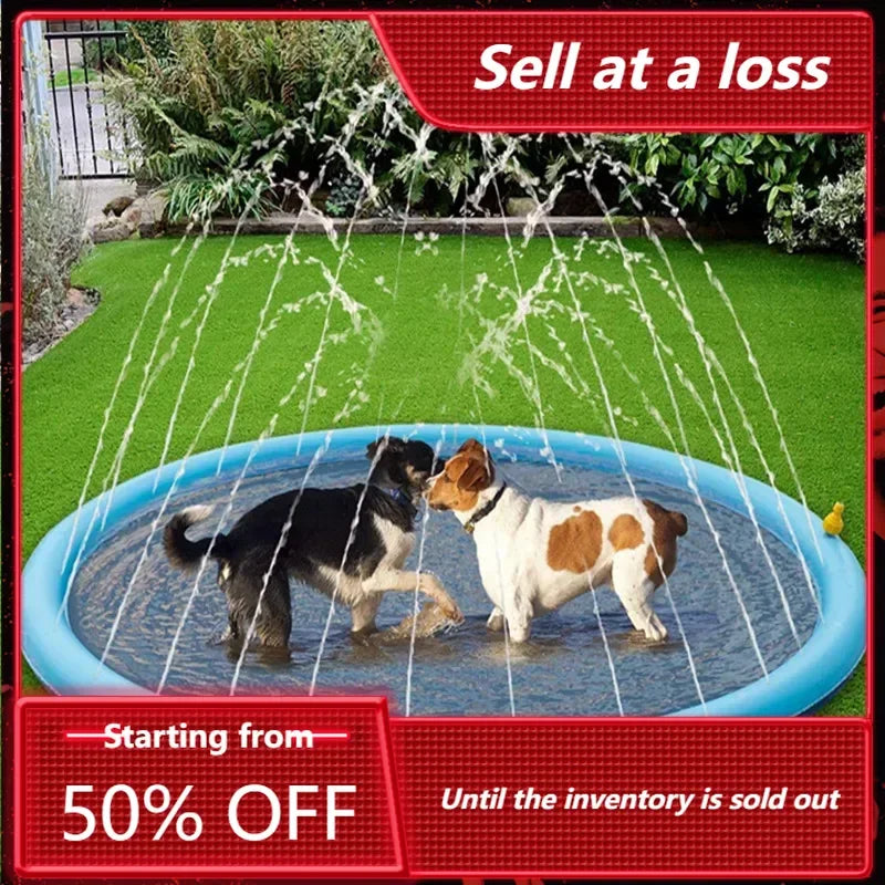 170*170cm Summer Pet Swimming Pool Inflatable Water Sprinkler Pad Play Cooling Mat Outdoor Interactive Fountain Toy for Dogs